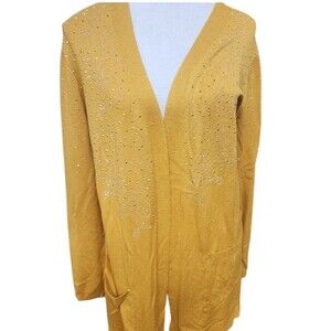 Seven Manor Embellished Cardigan Size Large Mustard Front Pockets